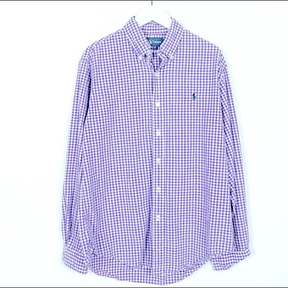 POLO RALPH LAUREN: Men's Classic-Fit Gingham Stretch Poplin Long-Sleeves Shirt - Picture 11 of 16